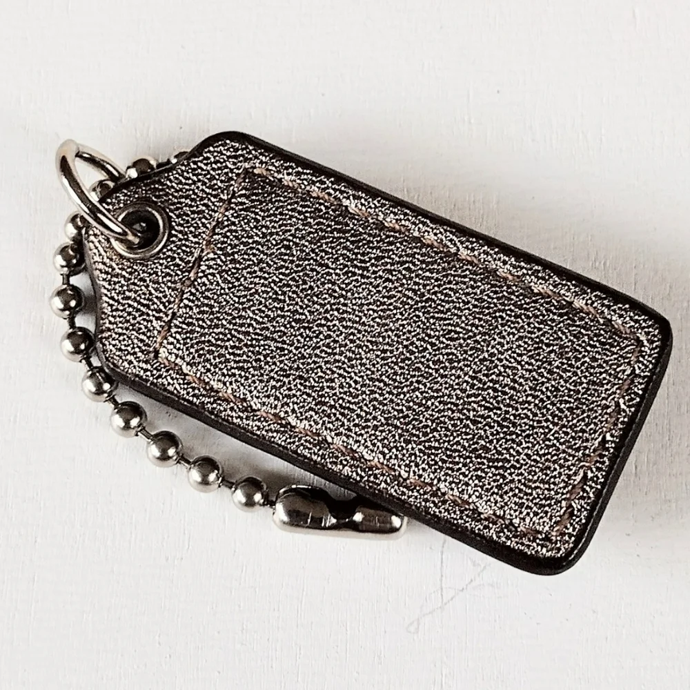 🏷️ 2" Med Coach Metallic Bronze Leather Hang Tag Bag Fob Charm Keychain Pendant - Picture 3 of 4